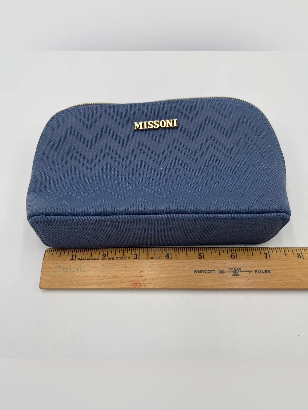 Missoni Small Travel Cosmetic Pouch Delta One Collection Toiletry Bag Blue Gold